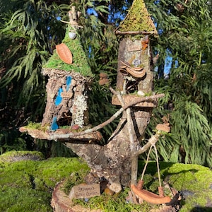 Double Fairy House, handmade fairy house, personalized gift, custom made - Gramma’s Fairy Garden - fairy lights optional