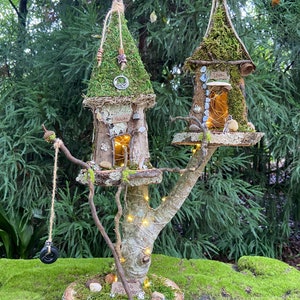 Double Fairy House, handmade fairy house, personalized gift, custom made - Sadies Fairy Garden - fairy lights optional