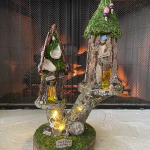 Double Fairy House, handmade fairy house, personalized gift, custom made - Do What You Love - Custom Order (fairy lights optional)