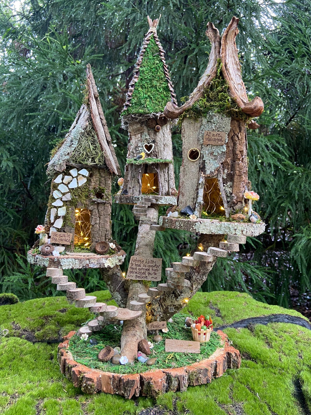 Triple Fairy House, Handmade Fairy House, Personalized Gift, Custom ...