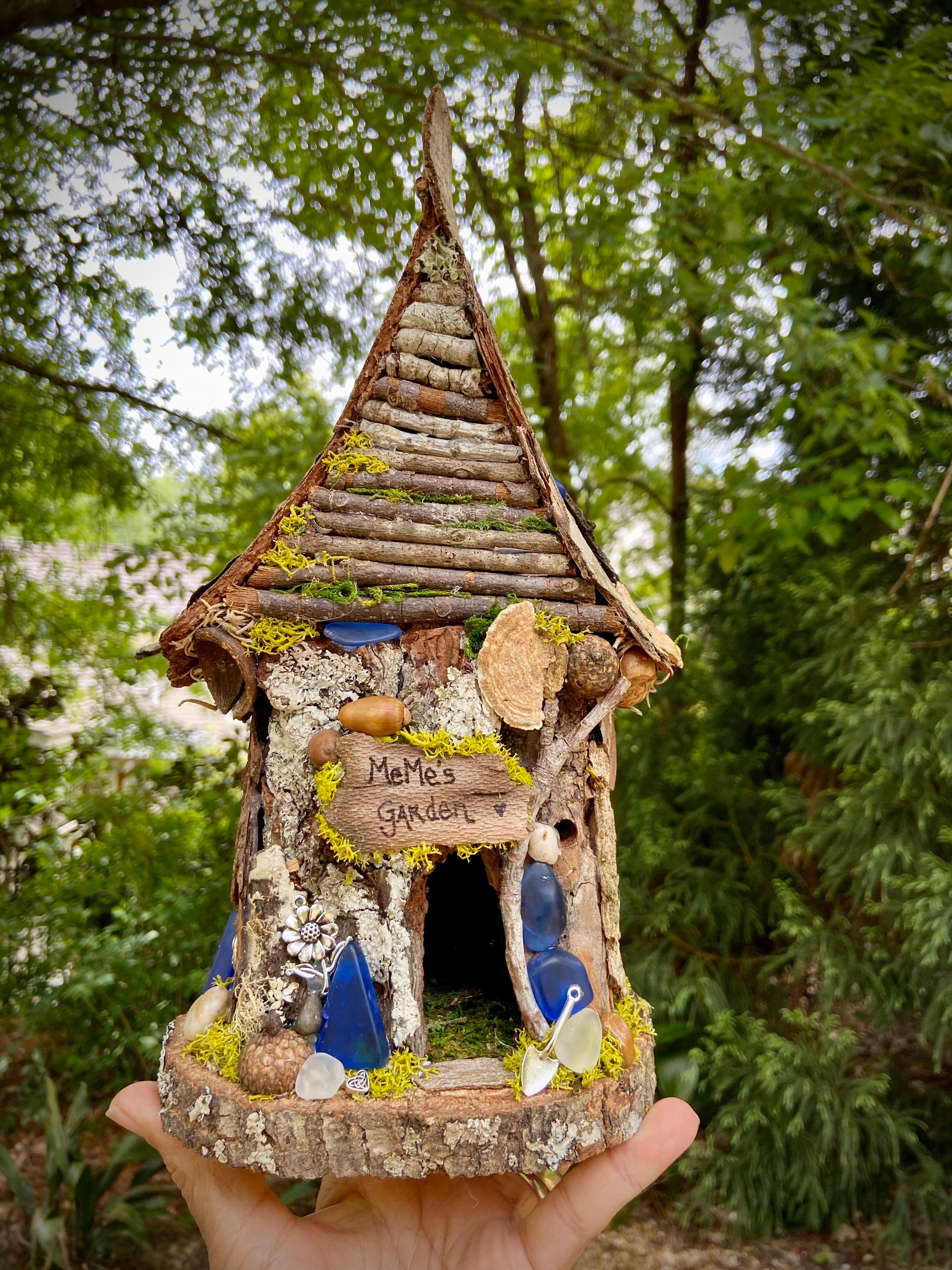 Medium Fairy House, handmade fairy house, personalized gift, custom made - Meme’s Garden - fairy lights optional