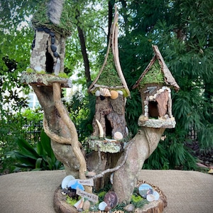 Triple Fairy House - Doggerland Hills - custom design - fairy lights optional