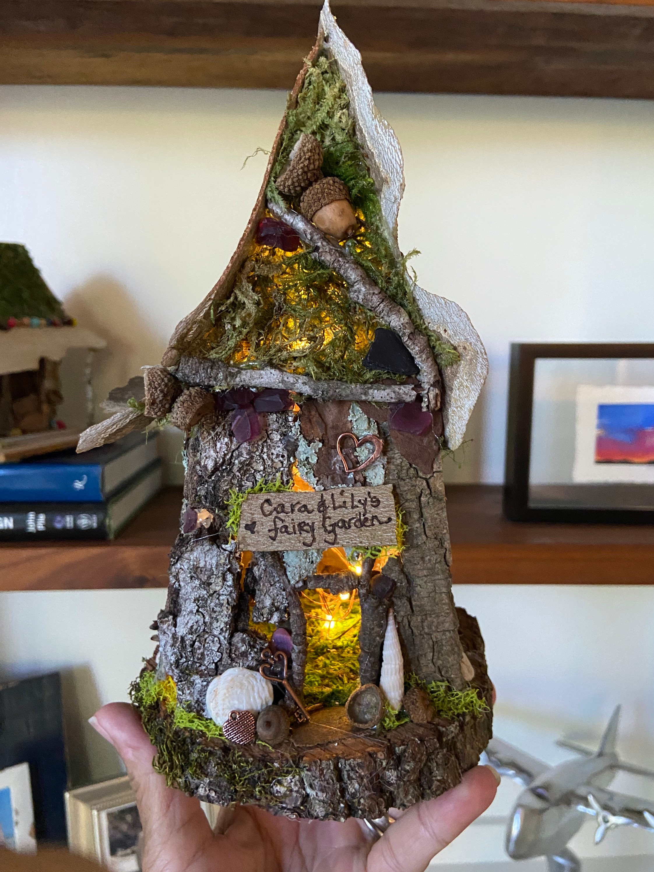 Mini Fairy House, Handmade Fairy House, Personalized Gift, Custom Made Gift - Cara & Lily's Garden Lights Optional