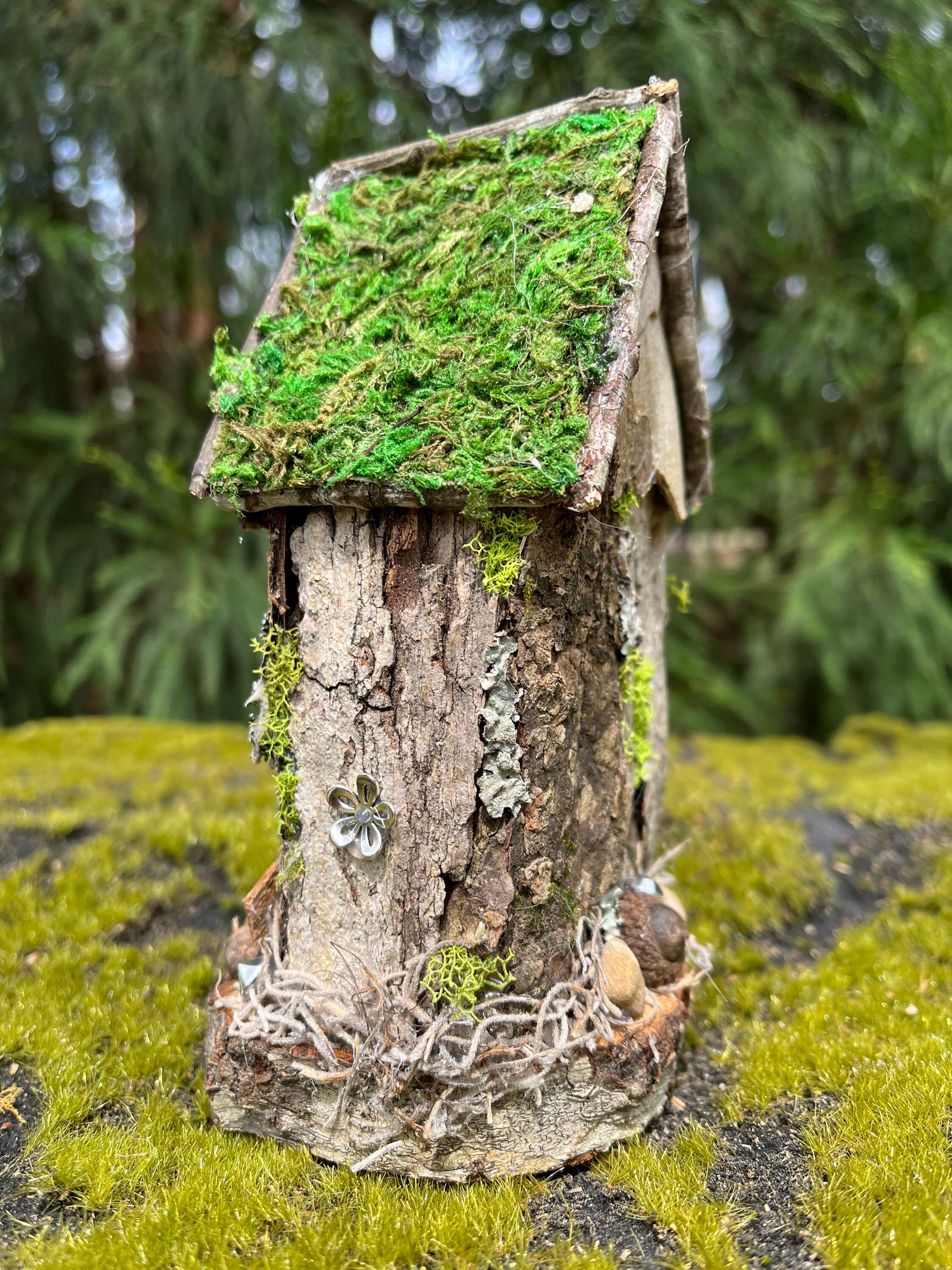 Handmade Fairy Dog House, Personalized Pet Memorial, Natural Bark Wood ...