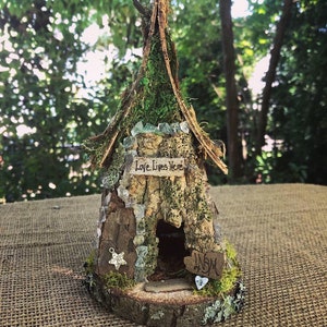 Mini Fairy House, handmade fairy house, personalized gift, custom made gift - Love Lives Here - fairy lights optional