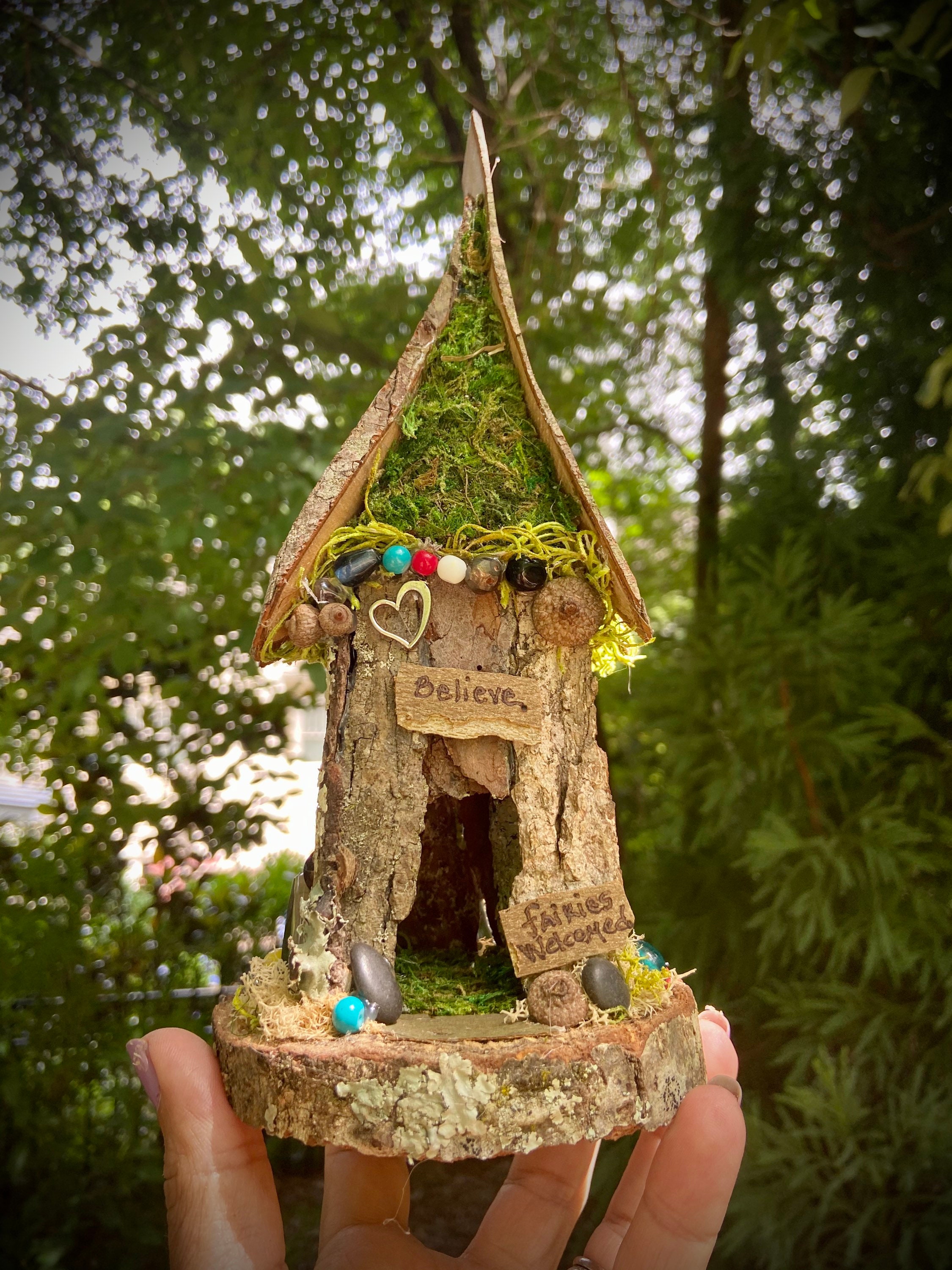 Handmade Mini Fairy House, Personalized Custom Gift, Believe