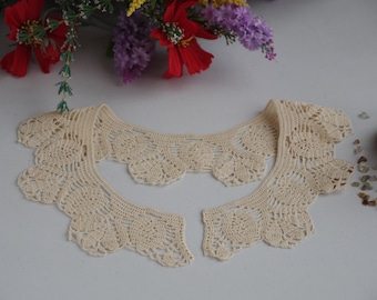 Handmade Crochet Collar – Vintage Style Detachable Cotton Lace Collar – Beige Crochet Neck Accessory for Dresses & Blouses