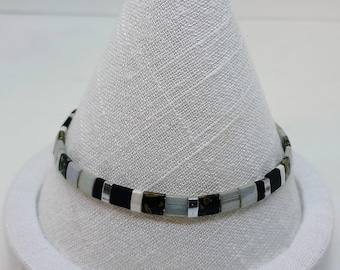 Black, Gray & Silver Tila Bead Bracelet