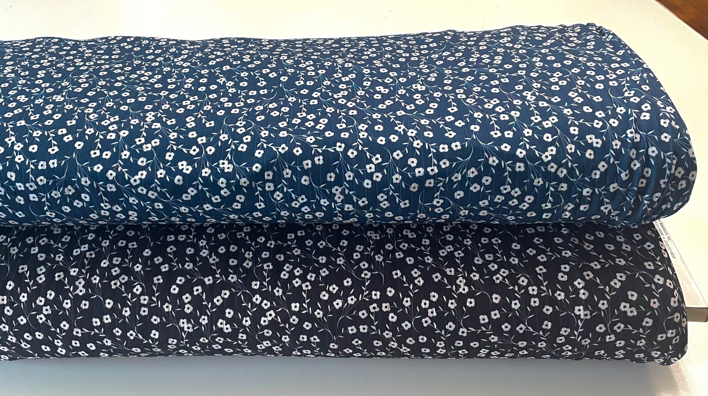 Dressmaking Fabric, Jemima Ditsy Floral Pleated Georgette - Blue & Green
