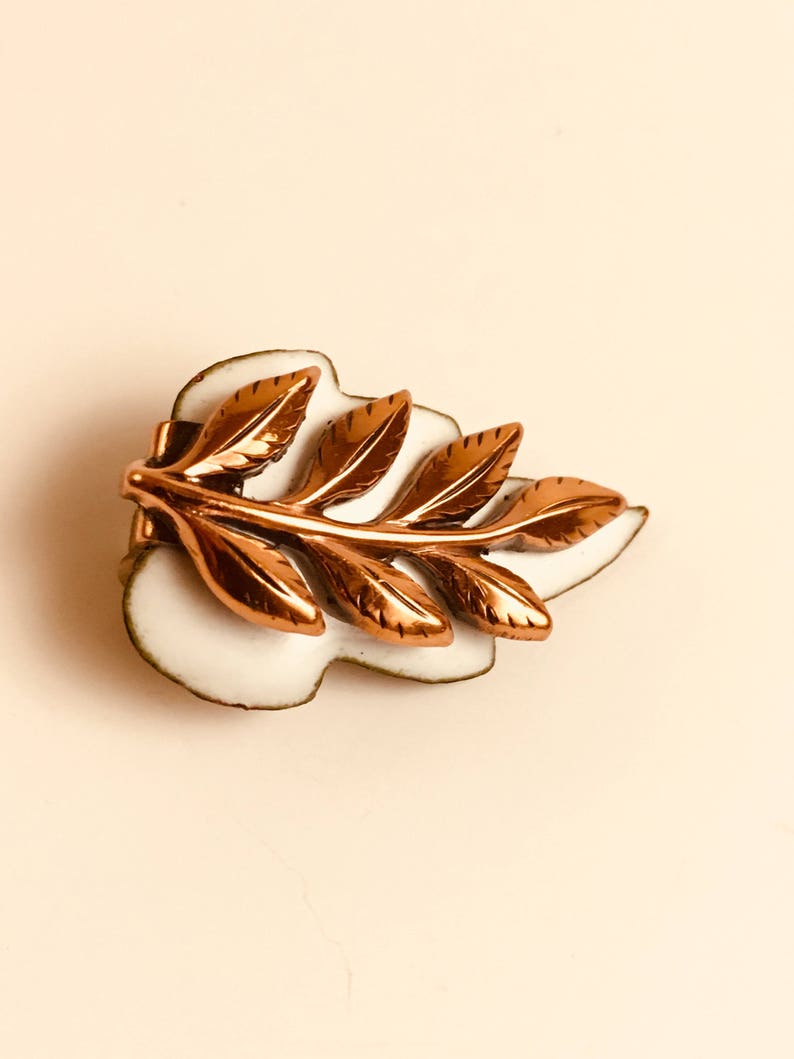 Vintage Renoir Matisse Copper and White Enamel Leaf Earrings - Etsy