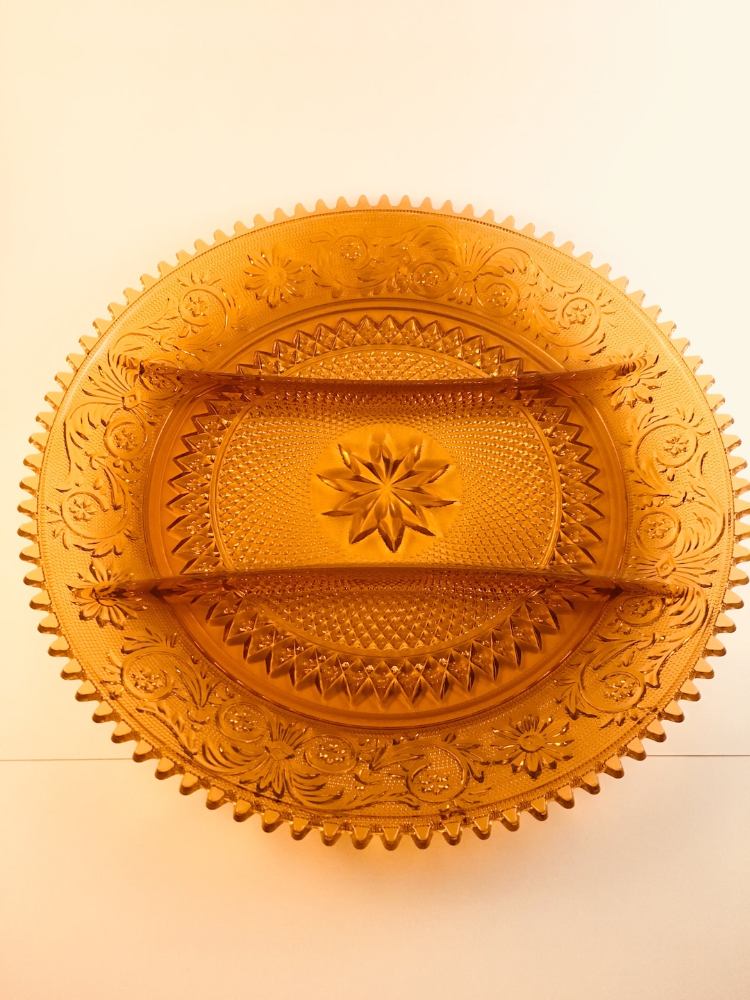 Tiara Sandwich Amber Glass 3 Part Relish Serving Dish 12 Etsy