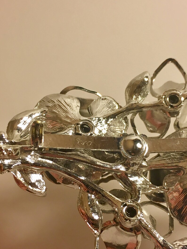 Vintage Coro Floral Silver Brooch and Earring Set Rose Shape with Aurora Borealis Rhinestones Vintage Jewelry