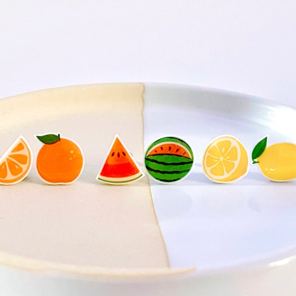 Fruit Earrings | Orange Earrings | Watermelon Earrings | Lemon Earrings | Food Earrings | Mismatched Stud Earrings