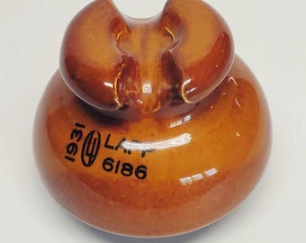 Vintage 1931 Lapp Porcelain Insulator No. 6186 - Brown Glazed Ceramic Electrical Insulator - Industrial Decor - Antique Power Line Hardware