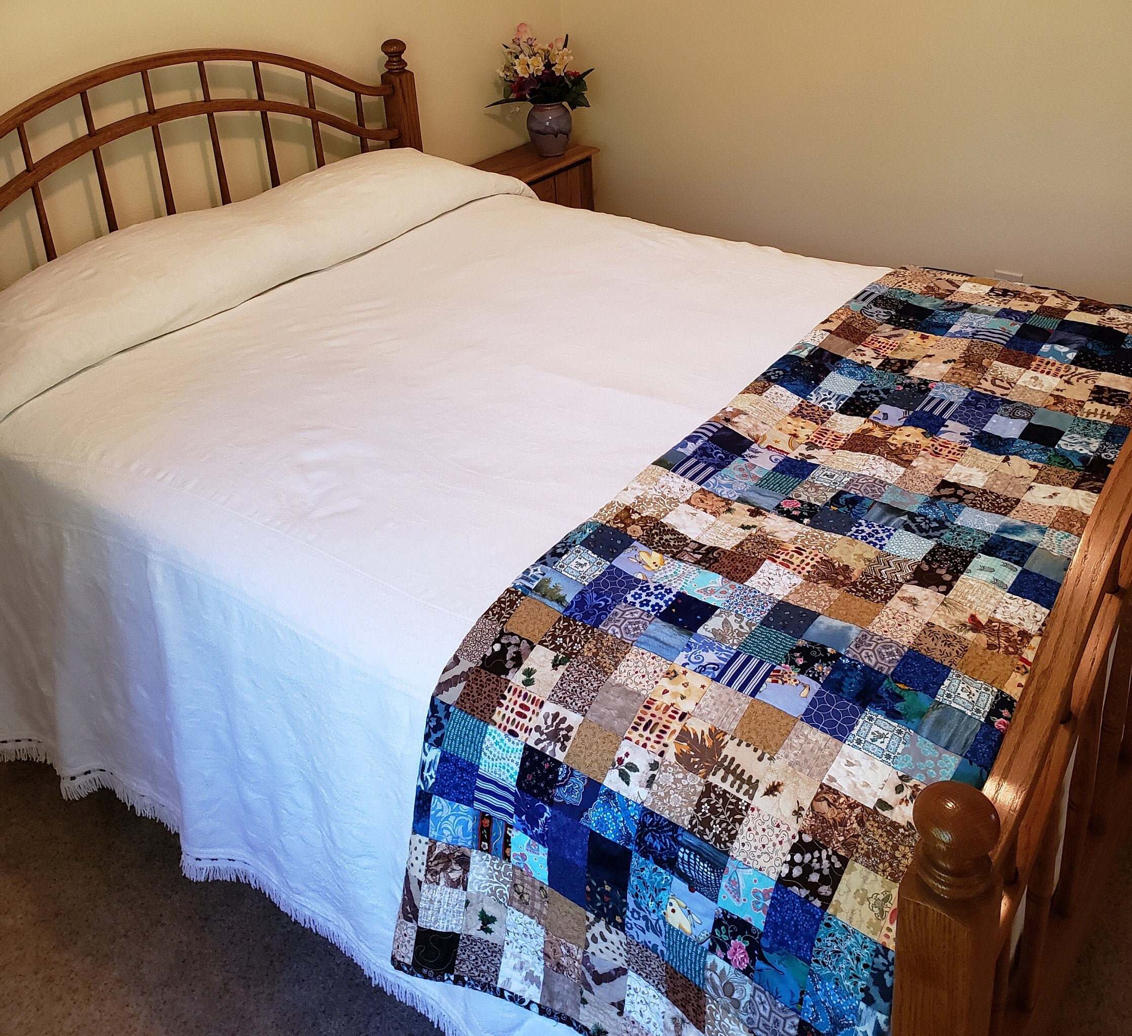 Quilt Brown and Blue Patchwork Etsy