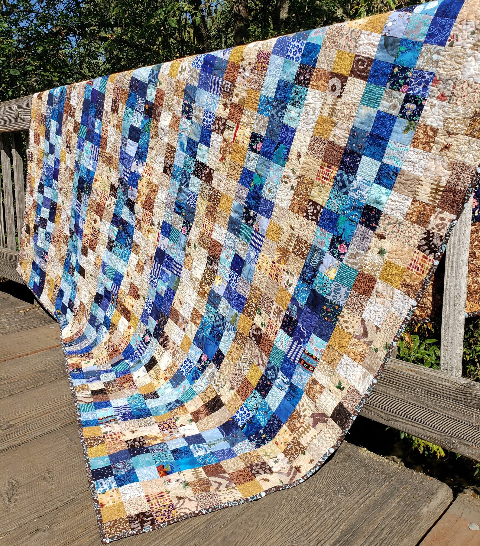 Quilt Brown and Blue Patchwork Etsy