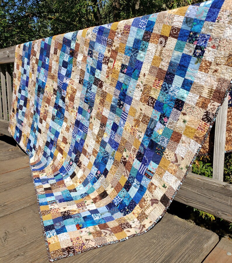 Quilt Brown and Blue Patchwork Etsy
