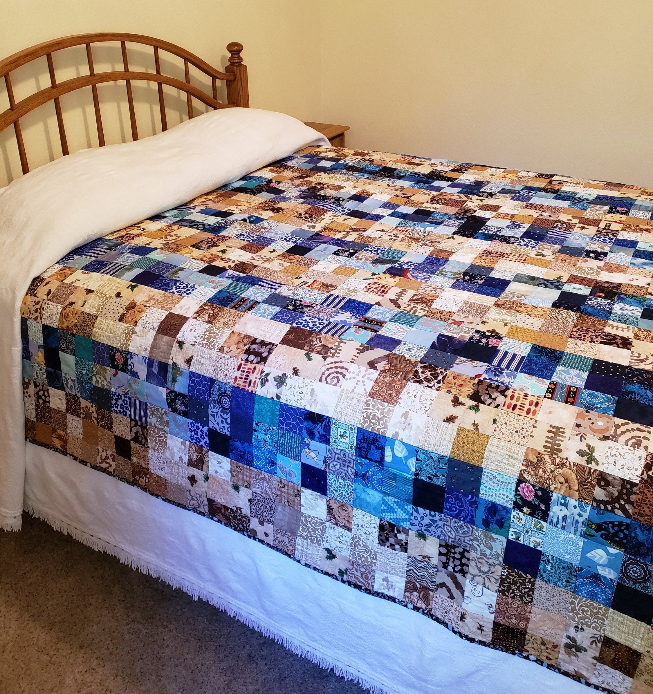 Quilt Brown and Blue Patchwork Etsy