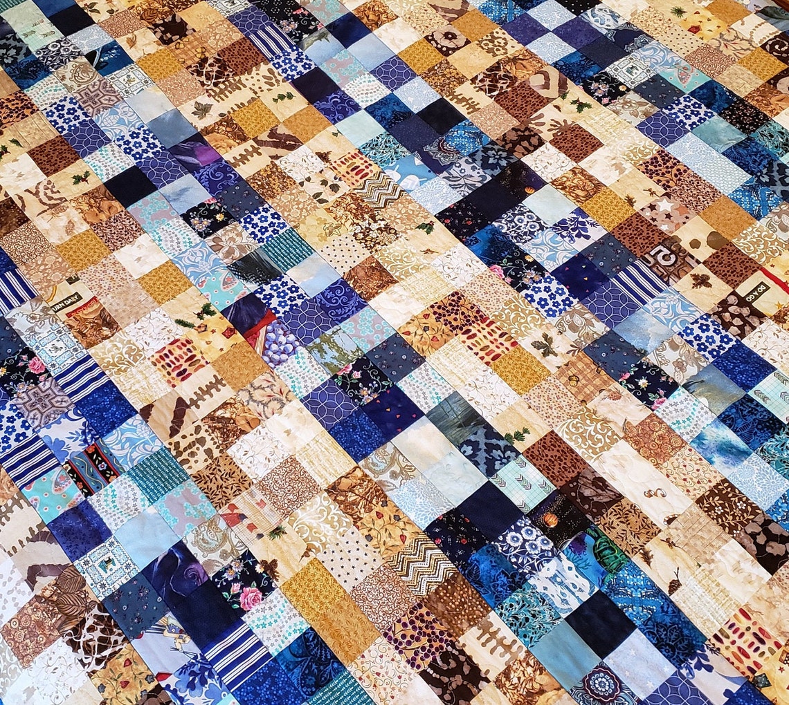Quilt Brown and Blue Patchwork Etsy