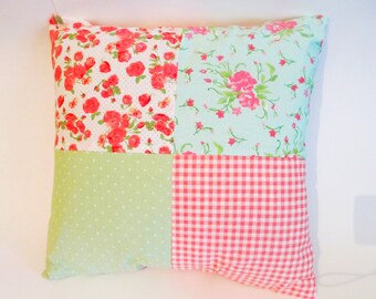 Pink and Green Patchwork Cushion Cover