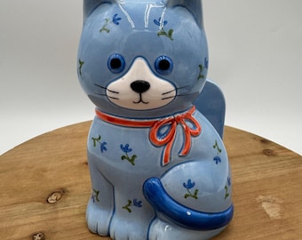 Vintage 1980s Otagiri Japan Hand Crafted Blue Cat Salt and Pepper