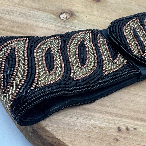 Vintage La Regale Black Beaded Belt Estimated Medium Measurement In Photos Vintage La Regale Hand Beaded Belt Size Small 31” Total  main image 4