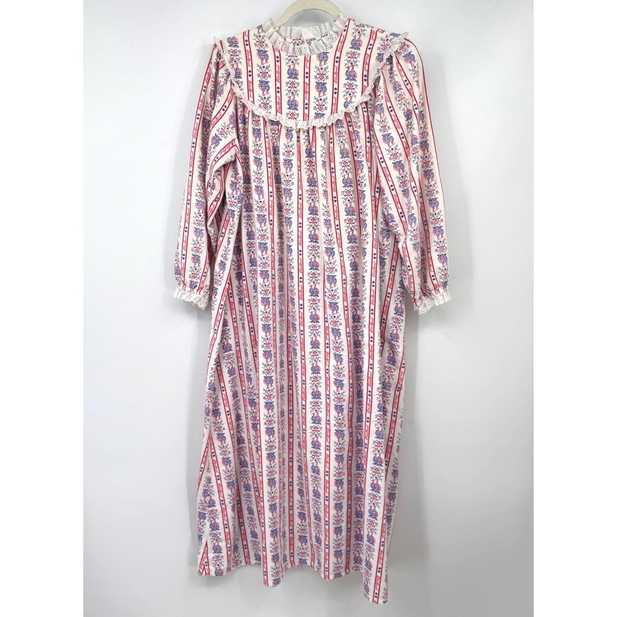 Eddie Bauer Lanz of Salzburg Womens Vintage Floral Stripe Nightgown Size M L Cotton Blend With Lace Trim grandma core style vibe