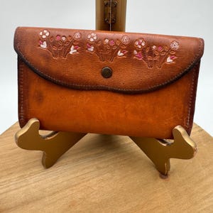 Cartera de piel con diseño floral vintage para mujer con organizador de tarjetas de crédito y monedero con cremallera