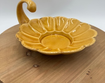 Vintage orange Keramik Trinket Dish - handbemalter Kerzenhalter aus Bisque