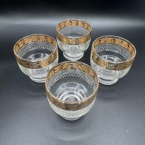 MCM Culver Tyrol 22K gold rim ribbed  Set of  4 Rolly Polly glasses