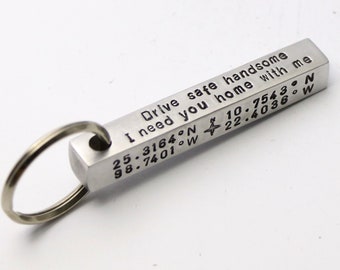 Custom Bar Keychain,Personalized Key Chain,Custom Coordinates Keychain,Personalized Keyring,Customized Keyring,Husband gift,Gift for men