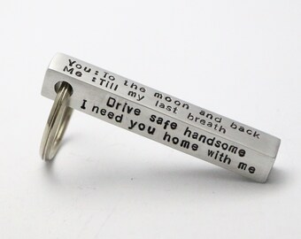 Personalized bar  keychain customized keychain for men coordinates keychain personalized message custom four sided bar keychain
