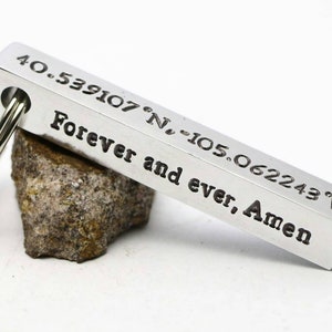 Personalized Coordinates Keychain - Custom Keychain Gift - customized Keychain - Hand Stamped Keychain