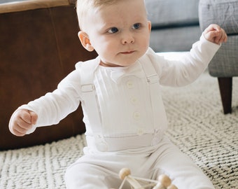 Baby Boy Baptism, Christening, Blessing, Wedding Outfit, All-White Long Sleeve Tuxedo