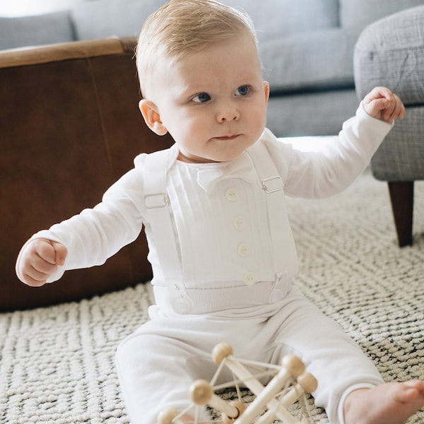 Baby Boy Baptism, Christening, Blessing, Wedding Outfit, All-White Long Sleeve Tuxedo
