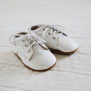Baby Boy Shoes, White Leather Derby Lace-ups for Baptism, Christening, Blessing