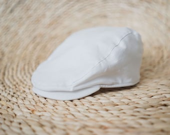 White Linen Baby Boy Newsboy Cap: Christening Scally Hat