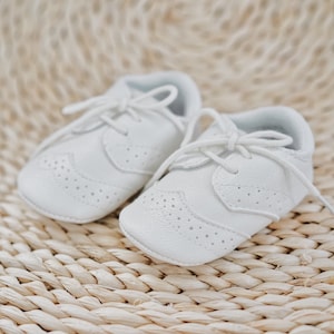 Baby Boy Shoes, White Leather Oxfords for Baptism, Christening, Blessing, First Shoes, Infant Soft Sole, First Walkers, Babyshower Gift