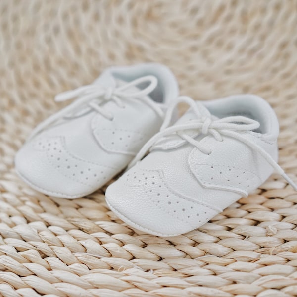 Baby Boy Shoes, White Leather Oxfords for Baptism, Christening, Blessing, First Shoes, Infant Soft Sole, First Walkers, Babyshower Gift