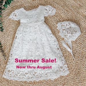 The Hadley Dress for baby christening, baptism, blessing, includes bonnet