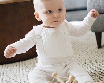 Achats au Canada - Baptême, baptême, bénédiction, tenue de mariage pour bébé garçon, smoking à manches longues entièrement blanc