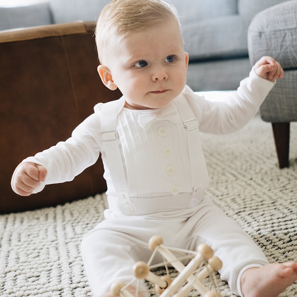 Canadian Purchases - Baby Boy Baptism, Christening, Blessing, Wedding Outfit, All-White Long Sleeve Tuxedo