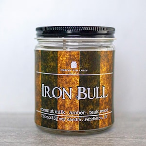 Iron Bull | Coconut Milk, Amber + Teak Wood  | Fandom Geek Video Game Dragon Age Iron Bull Qunari Inspired Soy Candles