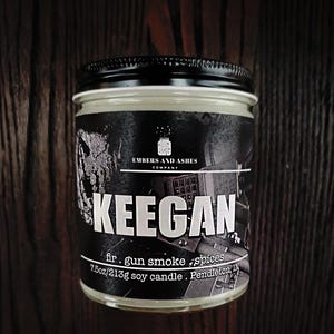 Keegan | Fir, Gun Smoke + Spices | Fandom Video Game Character Soy Candle