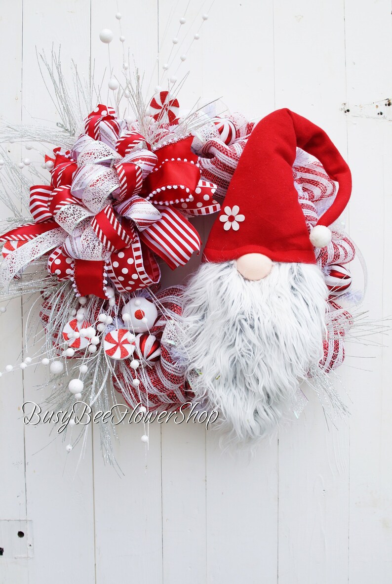 Beautiful Santa Gnome Mesh Wreath For Front Door Image 0