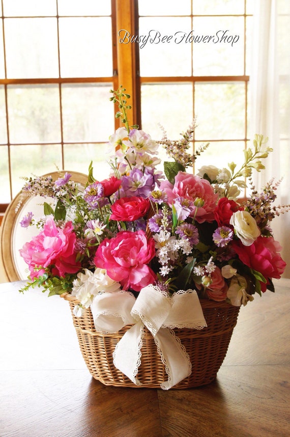 Basket Spring Floral Basket | Etsy