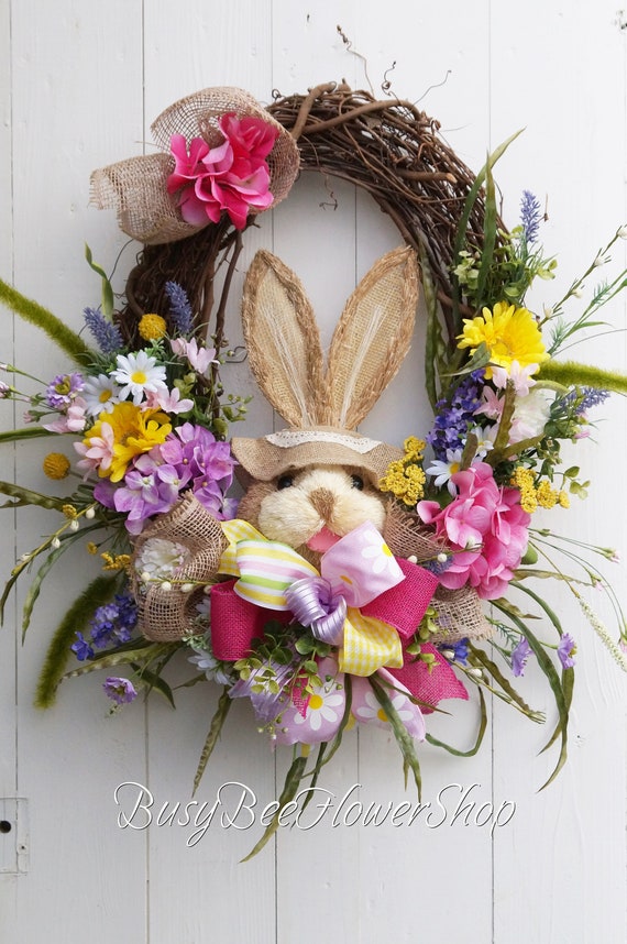 Spring Easter Bunny Grapevine Wreath For Front Door Adorable Etsy