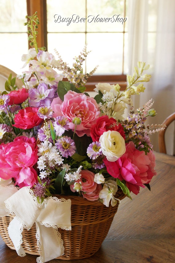 Country Spring Flowers In A Basket Spring Floral Basket Etsy