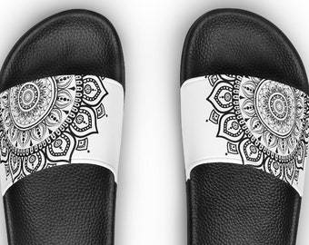 Women's Slide Sandals - White Mandala