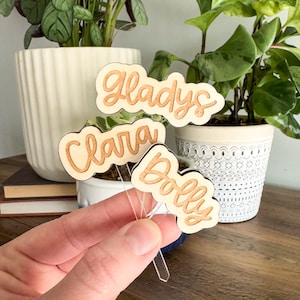 Estacas para nombres de plantas: madera, acrílico, cortadas con láser, grabadas con láser, decoración de plantas, regalo para amantes de las plantas